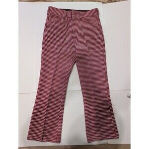 Vintage Red Trousers Wide Leg 1970s Houndstooth Farah High Waisted Unisex 30"